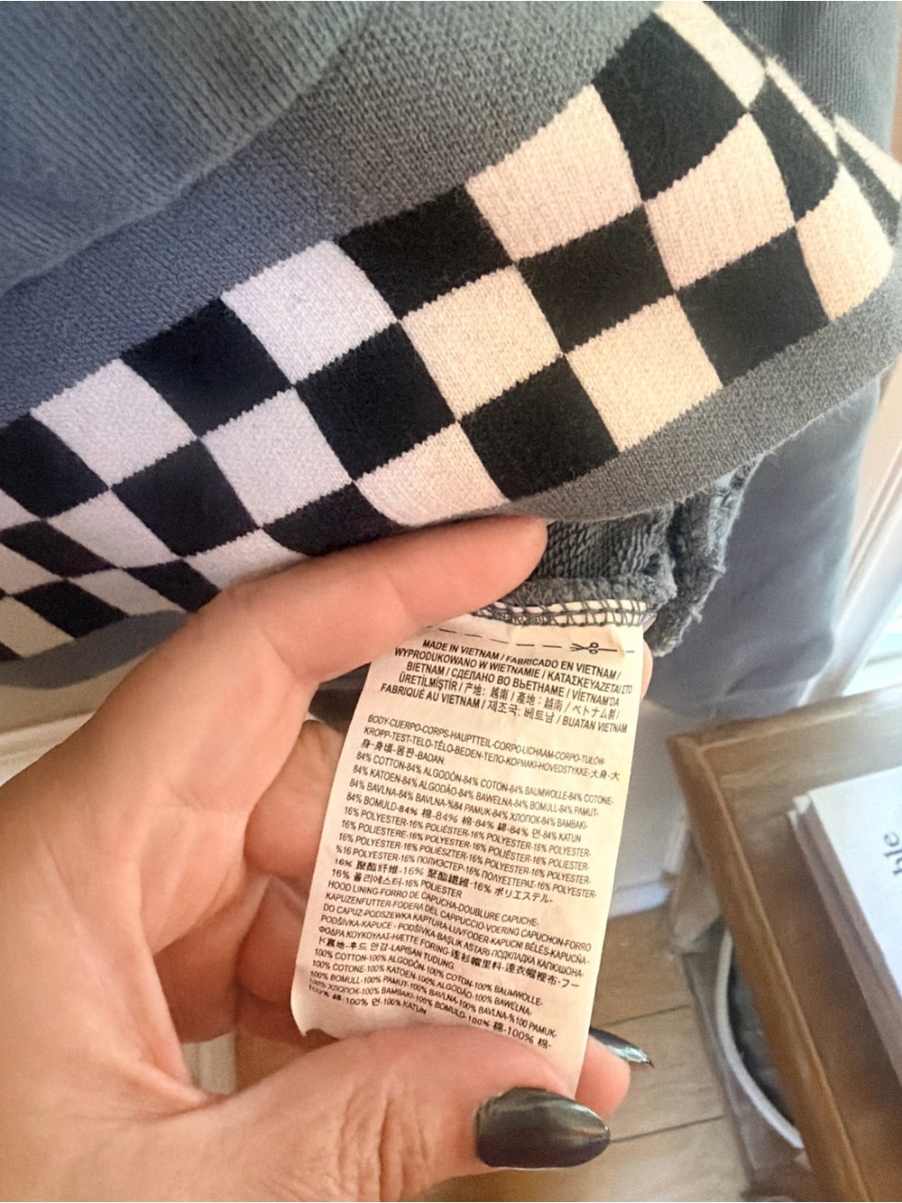 Vans Women's Dusty Blue Boom Boom 66 Cropped Hoodie with Checker Hem - Picture 6 of 6